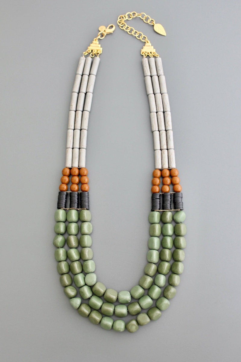 Serpentine Triple Strand Long Statement Necklace