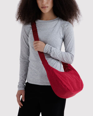 Medium Nylon Crescent Bag - Cherry