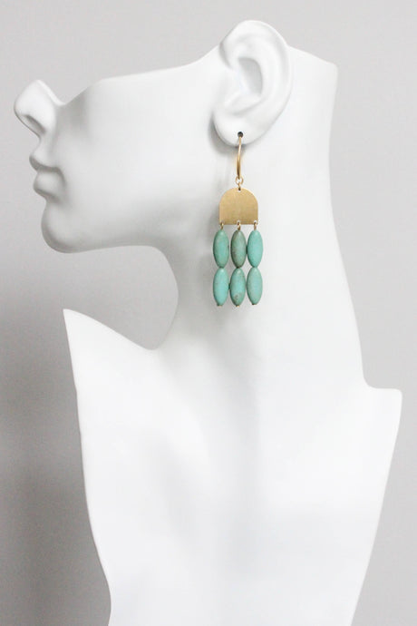 Turquoise & Brass Shield Dangle Earrings