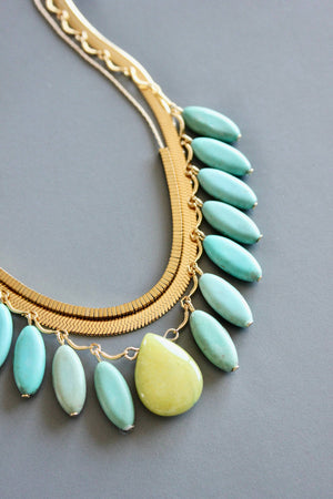 Turquoise & Jade Triple Strand Snake Chain Necklace