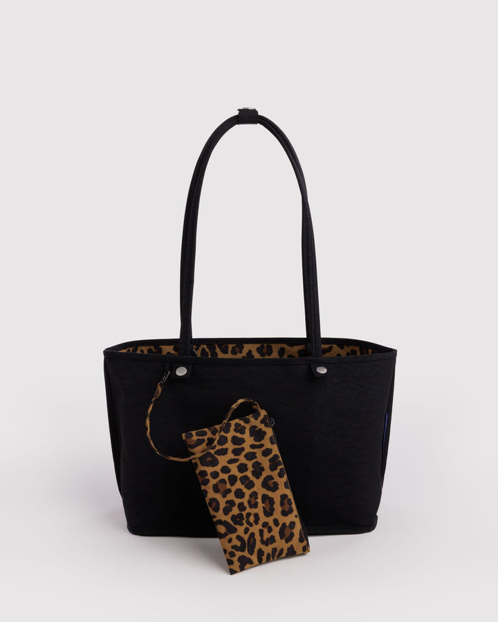 Medium Nylon Reversible Tote Bag - Black Leopard Mix