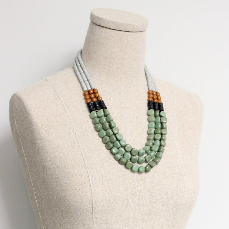 Serpentine Triple Strand Long Statement Necklace