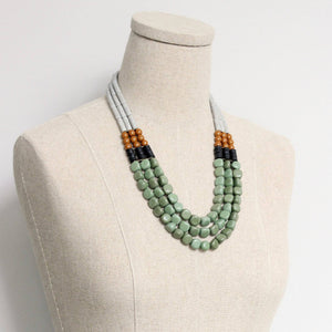 Serpentine Triple Strand Long Statement Necklace