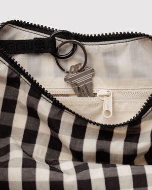 Small Nylon Crescent Bag - Black and Cream Gingham