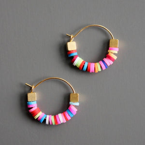 Rainbow Beaded Small Hoop Earrings