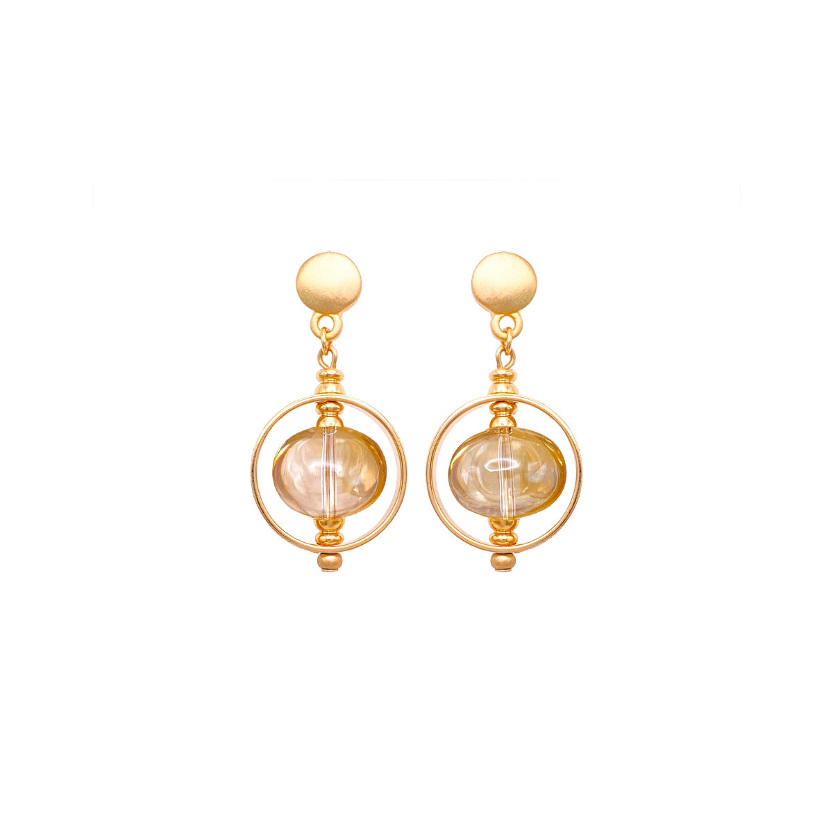 Immortal Eyes Glass Bead Drop Earrings - Gold/Topaz