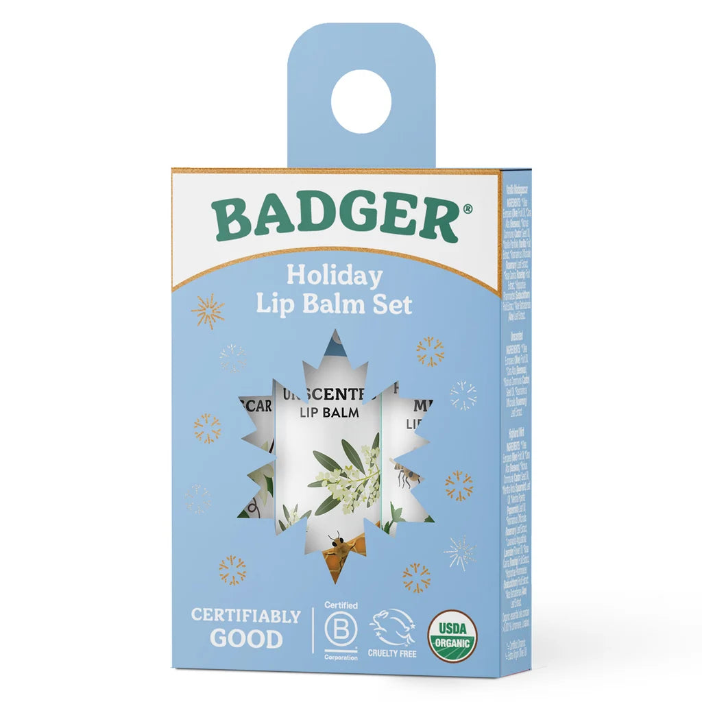 Holiday Natural Lip Balm Set of 3 - Blue Box