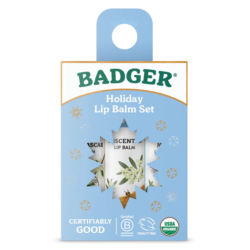 Holiday Natural Lip Balm Set of 3 - Blue Box