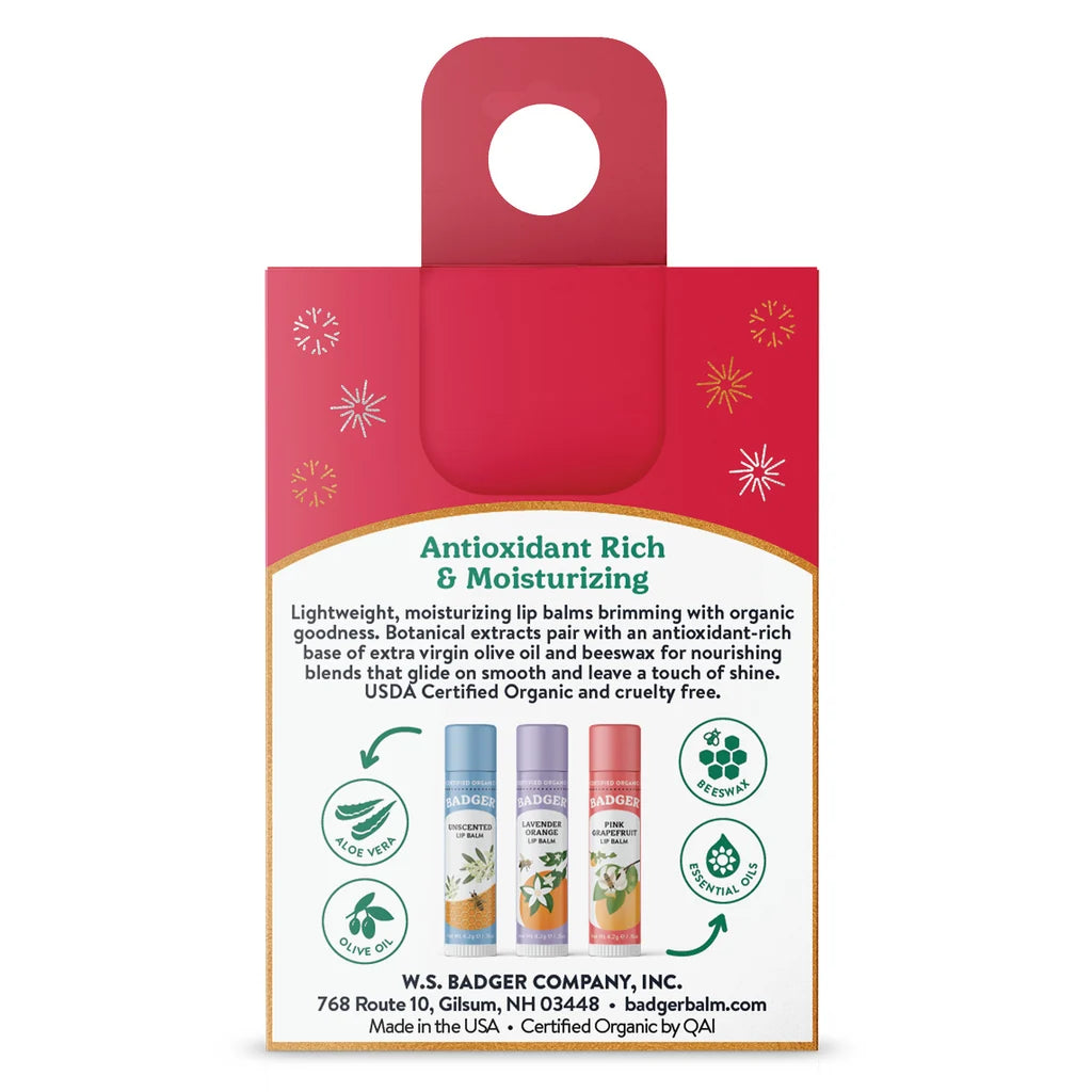 Holiday Natural Lip Balm Set of 3 - Red Box