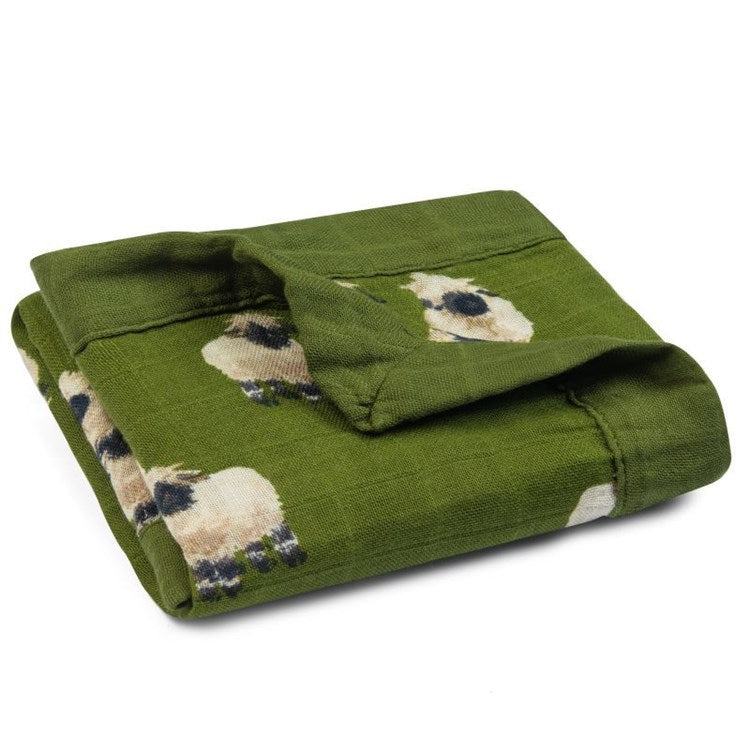 Mini Lovey Two-Layer Muslin Security Blanket - Valais Sheep Folded