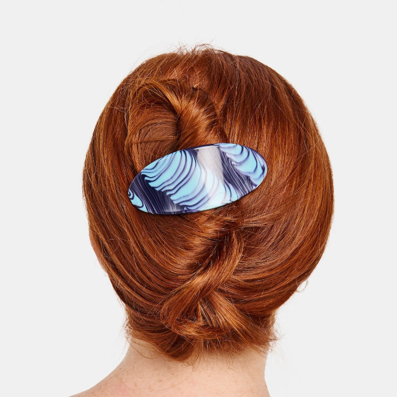 Chunks Oval Hair Clip Barrette in Ripple styled in an updo hairstyle