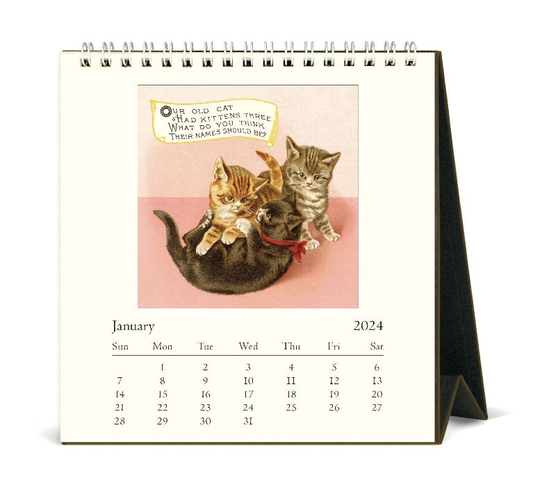 Vintage 2024 Desk Calendar Cats Interior