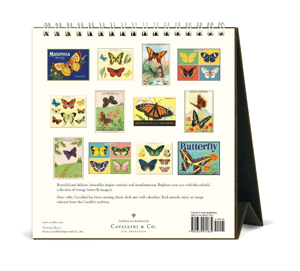 Cavallini Vintage 2024 Desk Calendar Butterflies Back