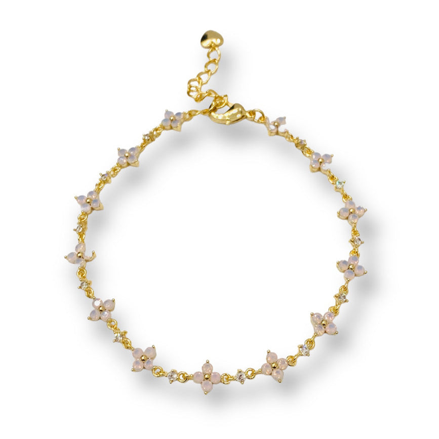 Pink Opal CZ Clover 14K Gold Plated Audrey Station Bracelet