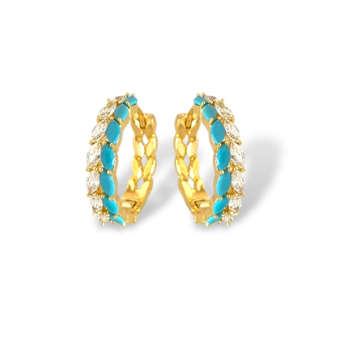 Isabelle Two Row Marquise Cut CZ Hoop Earrings - Turquoise