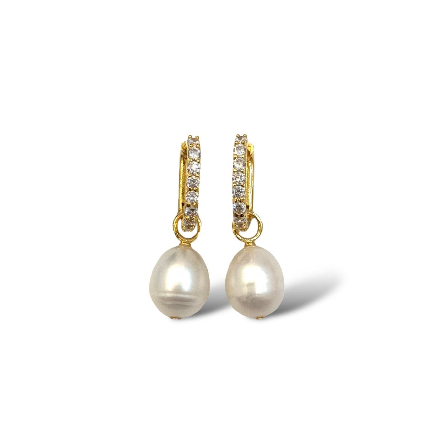 Chunky Freshwater Pearl & CZ Huggie Hoops