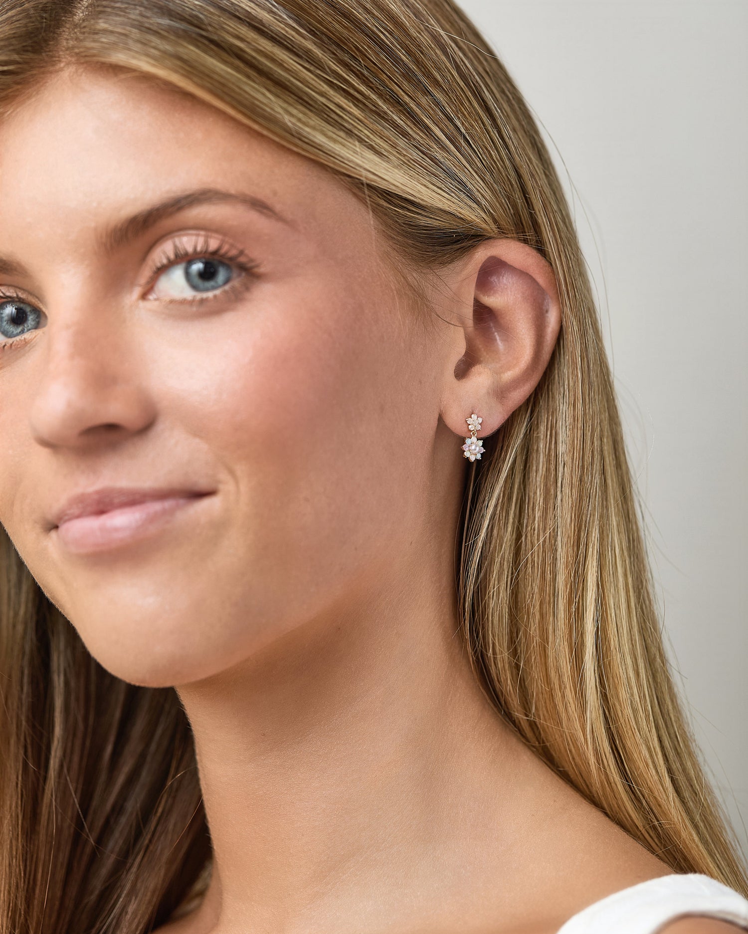 Tiny Flora Icy CZ & Pearl Drop Earrings