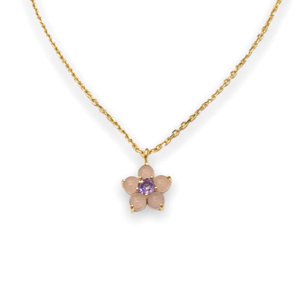 Rose Quartz Flower Mini Pendant Thalia Necklace