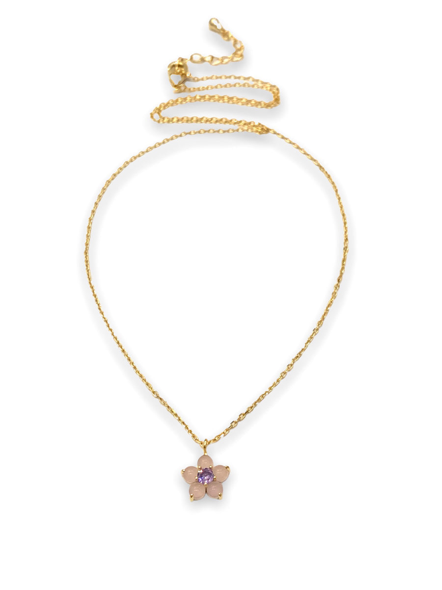 Rose Quartz Flower Mini Pendant Thalia Necklace