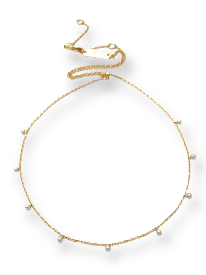 Tiny Seed Pearl Dangling Charm 14K Gold Plate Necklace