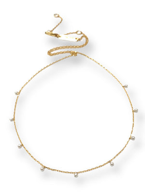 Tiny Seed Pearl Dangling Charm 14K Gold Plate Necklace