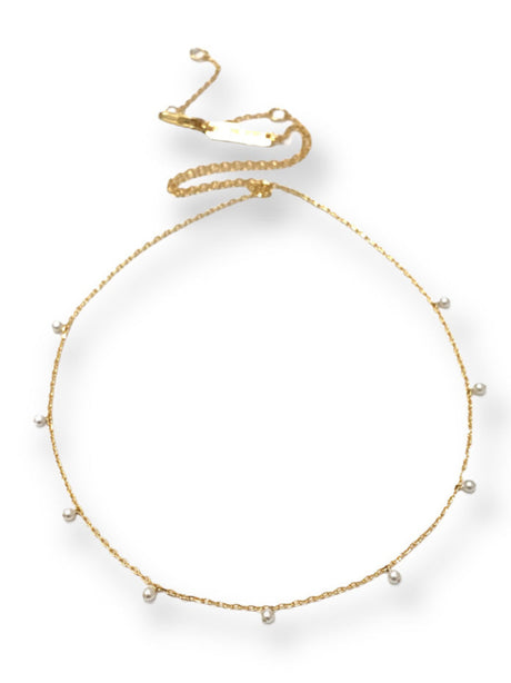 Tiny Seed Pearl Dangling Charm 14K Gold Plate Necklace