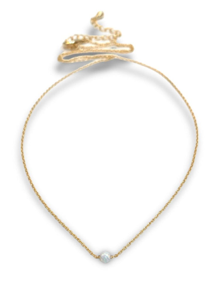 Opal Round Tiny Bead Minimalist Necklace