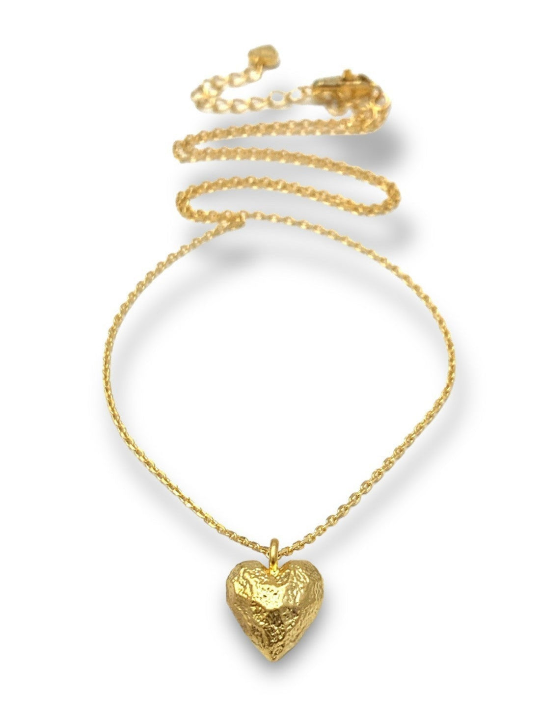 Matte Gold Hammered Puffy Heart Long Pendant Necklace