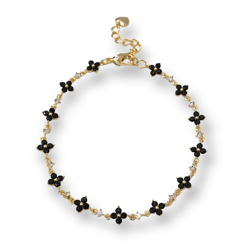 Black CZ Clover 14K Gold Plated Audrey Station Bracelet