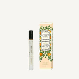Eau de Toilette Roll-On Perfume in Orange Blossom comes in a glass bottle in a floral box