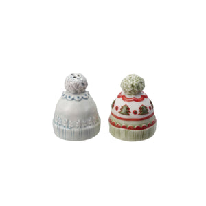 Stoneware Hat Shaped Salt & Pepper Shaker Set