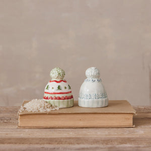 Stoneware Hat Shaped Salt & Pepper Shaker Set