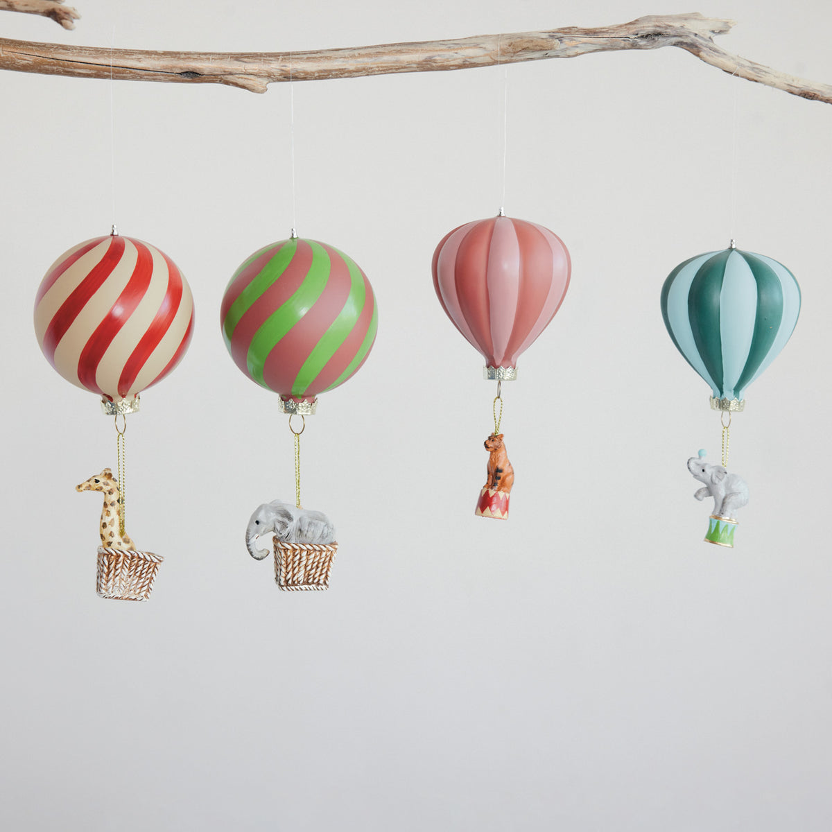 Painted Animal Riding in Hot Air Balloon Ornament