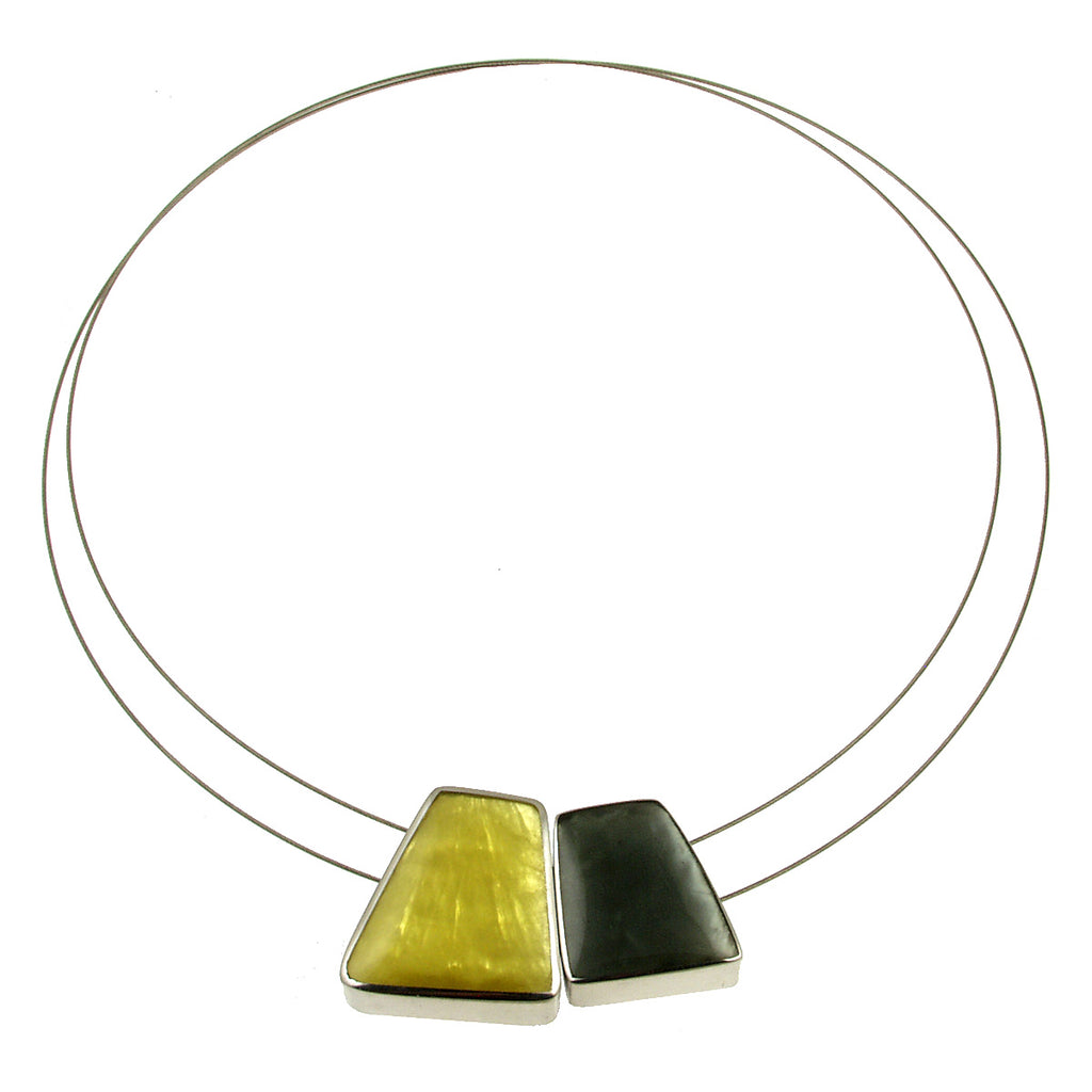 Yellow Grey Color Two Tone Color Resin Necklace Magnetic Front Clasp Pendant