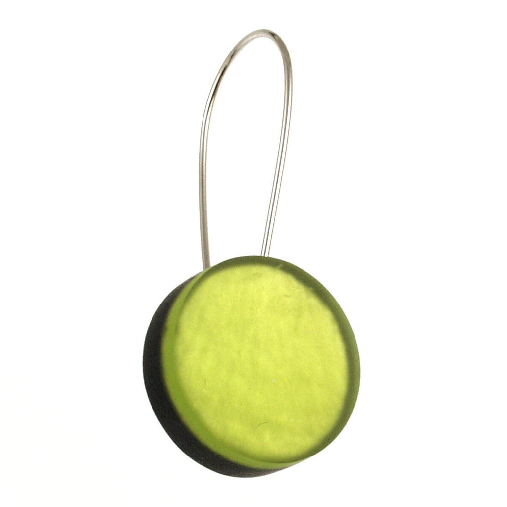 Circle Drop Resin Closed Back Earrings - Lime Green
