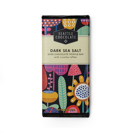 Seattle Chocolate Dark Sea Salt Dark Chocolate Truffle Bar with crunchy toffee Net Wt. 2.5 oz