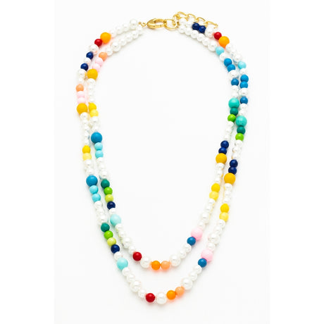 Rainbow Bead & Glass Pearl Double Strand Necklace