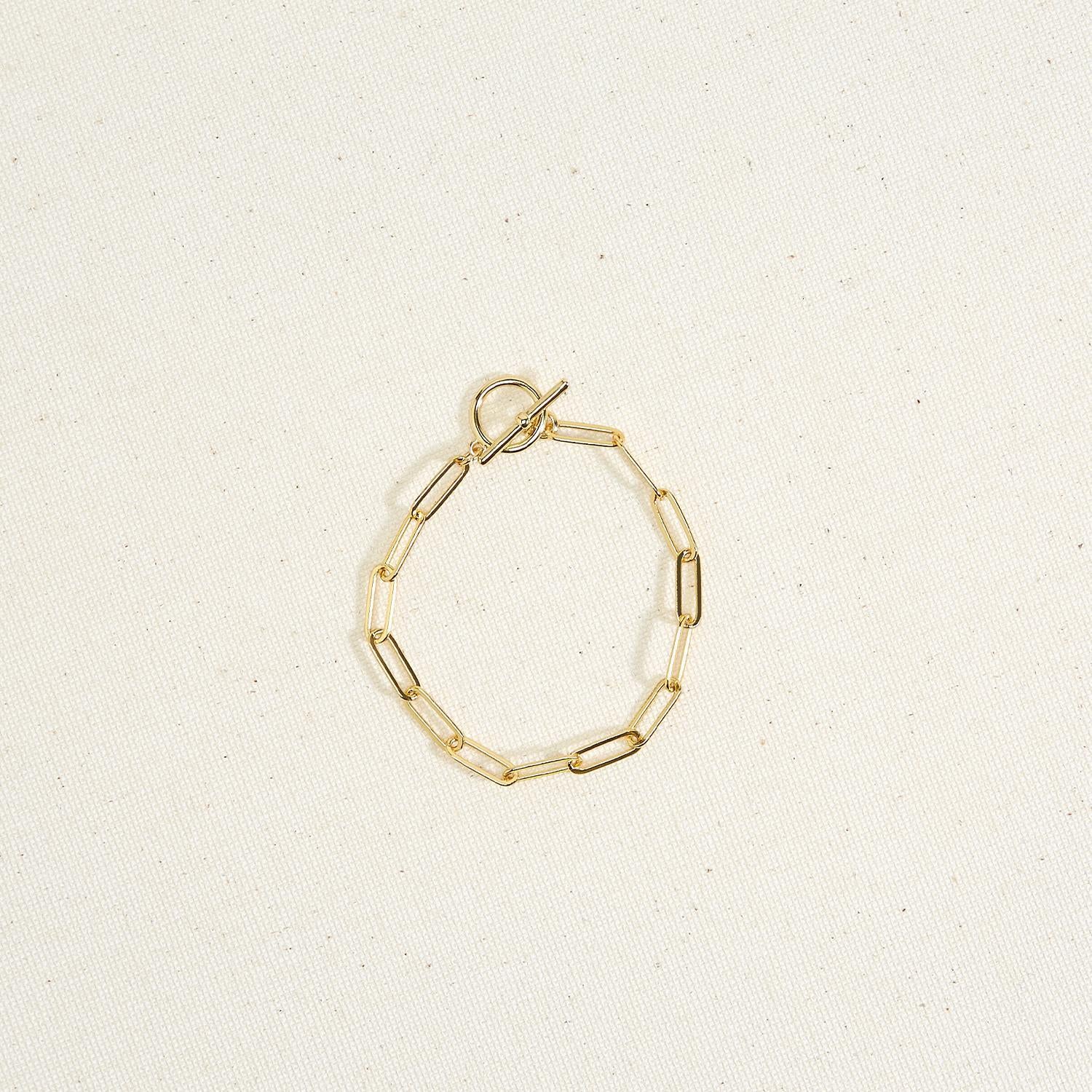 18k gold plate vermeil over brass paperclip chain toggle bracelet