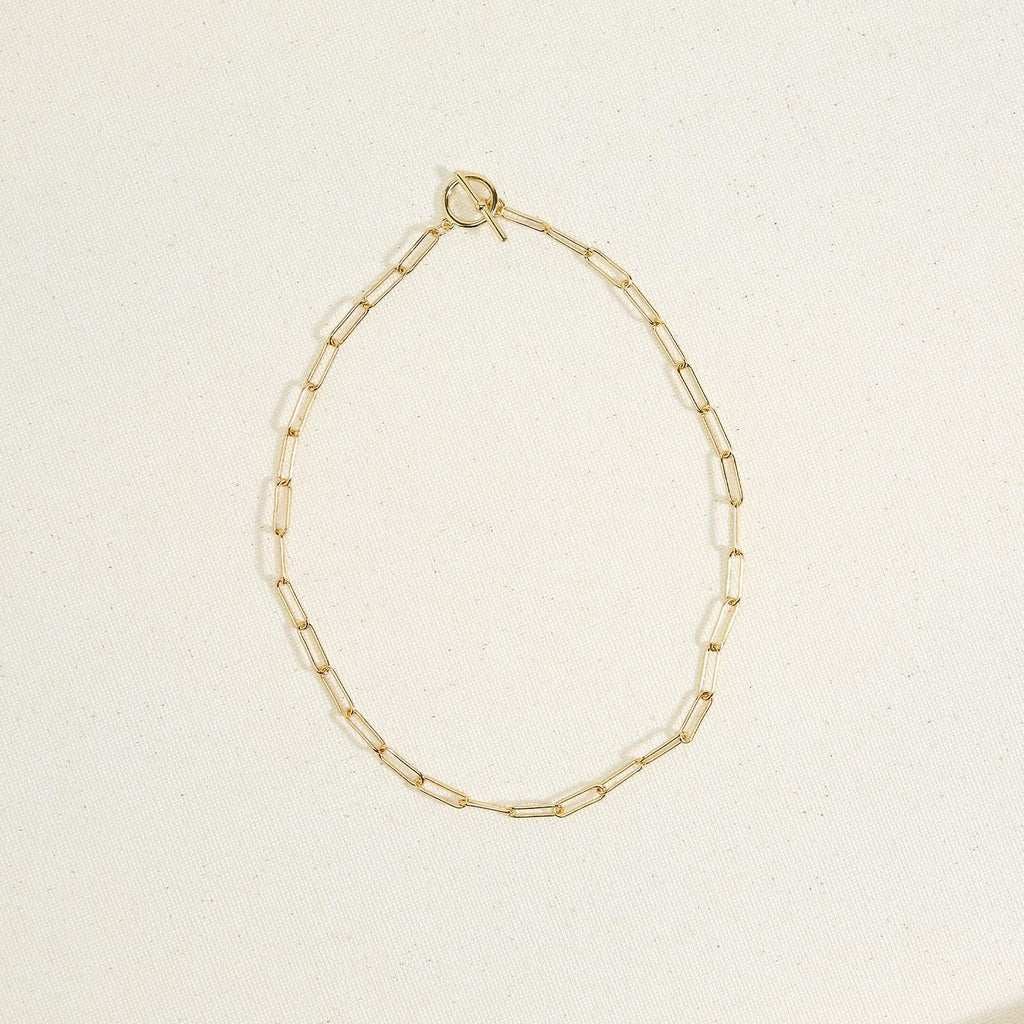 18k gold vermeil over brass paperclip chain toggle necklace
