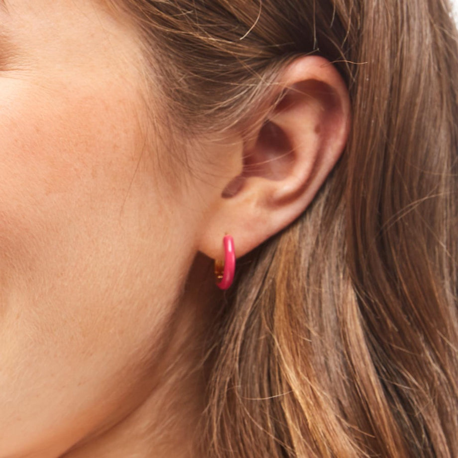 Child's Pink Enamel Ladybug Earrings | Lee Michaels Fine Jewelry