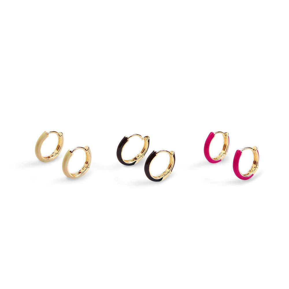 Enamel Hoop Earrings Gold Plated in three colors