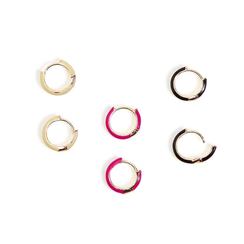 Enamel Hoop Gold Plated Earrings in three colors with a close back hinge