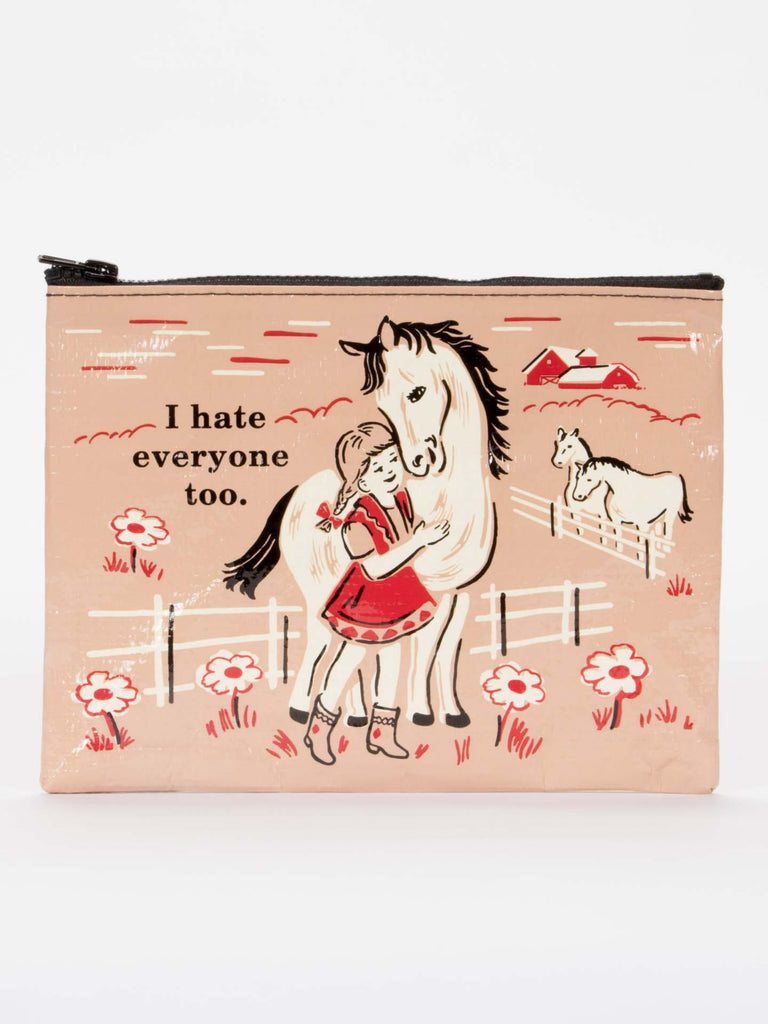 Blue Q I Hate Everyone Too Girl and Horse Travel Case Zipper Pouch