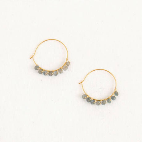 Labradorite Semi Precious Gemstones Faceted and Gold Plated Hoop Earrings