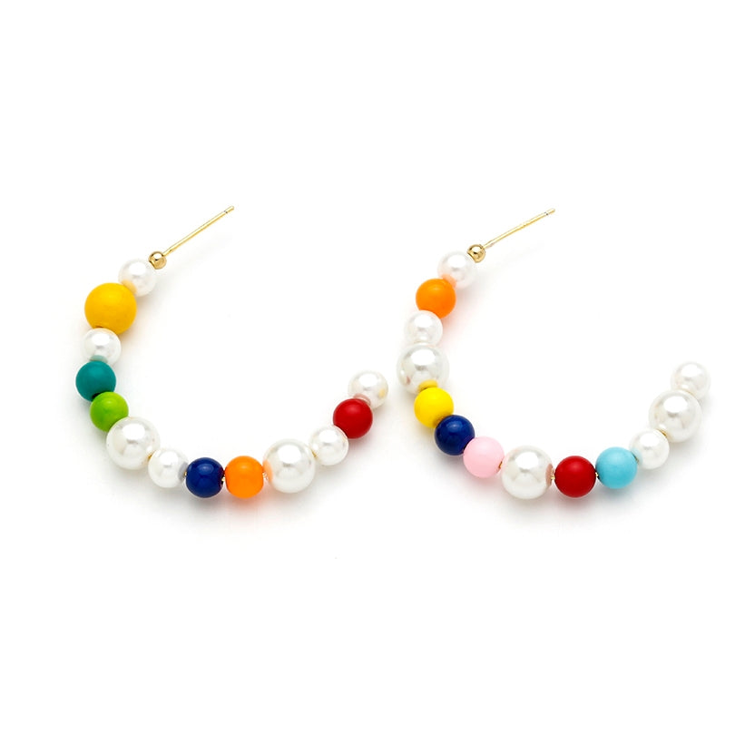 Rainbow Bead & Glass Pearl Hoops