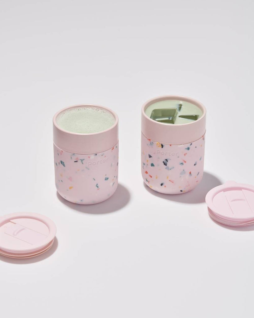 w and p blush pink terrazzo to-go cup lifestyle image