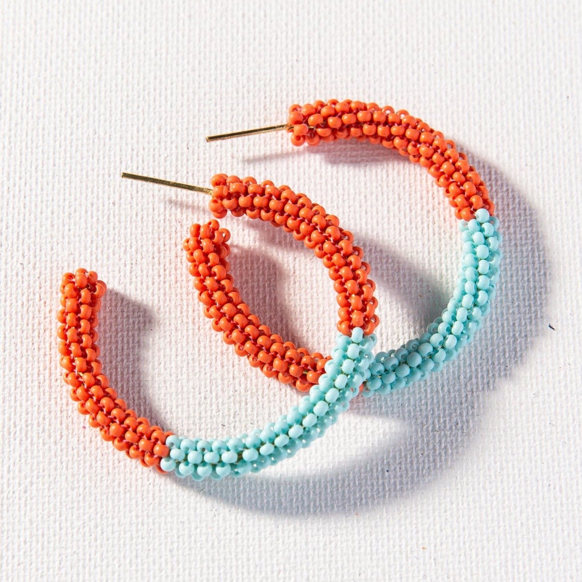 Coral Light Blue Color Block Small Hoops
