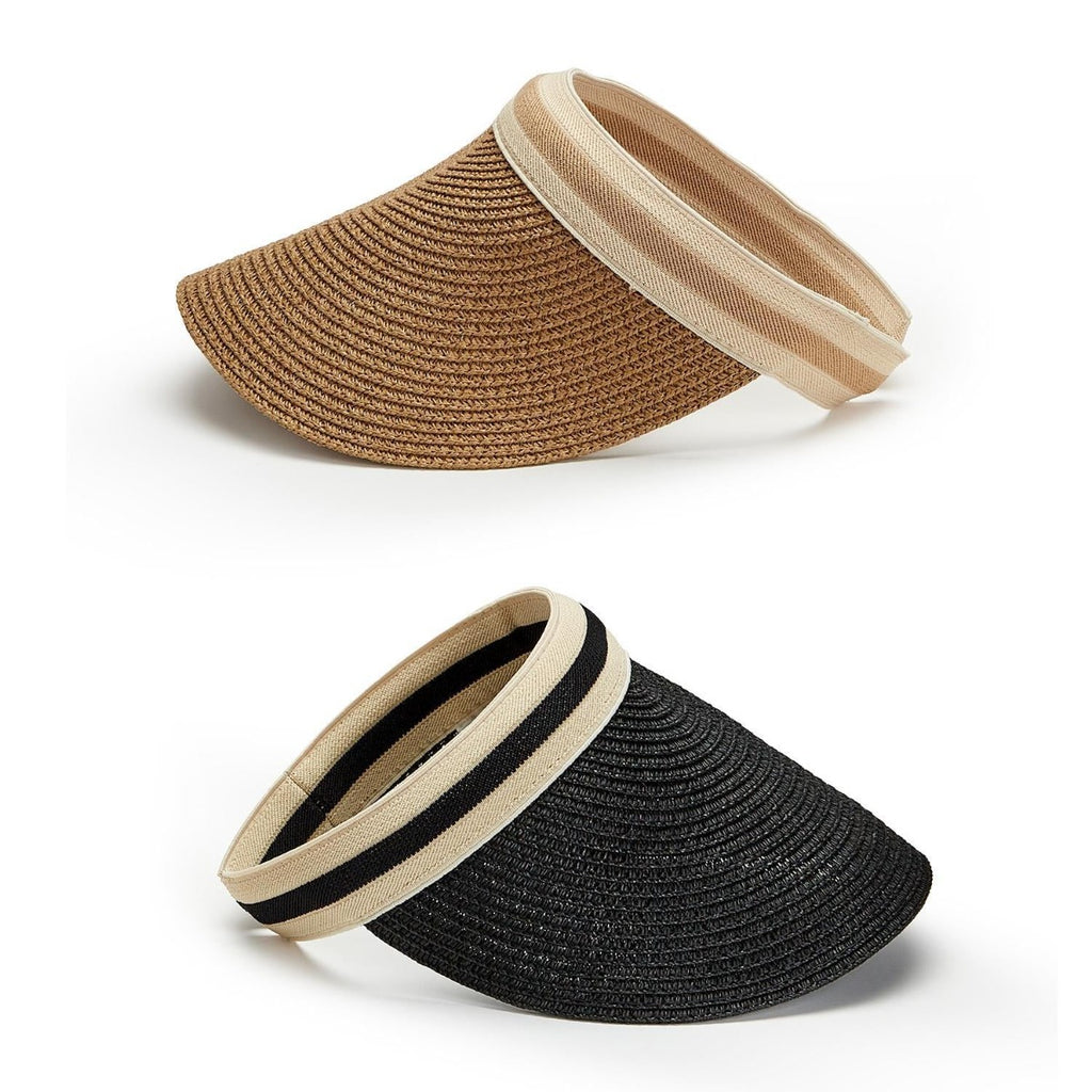 Woven Straw Headband Visor in Two Colors Black or Tan