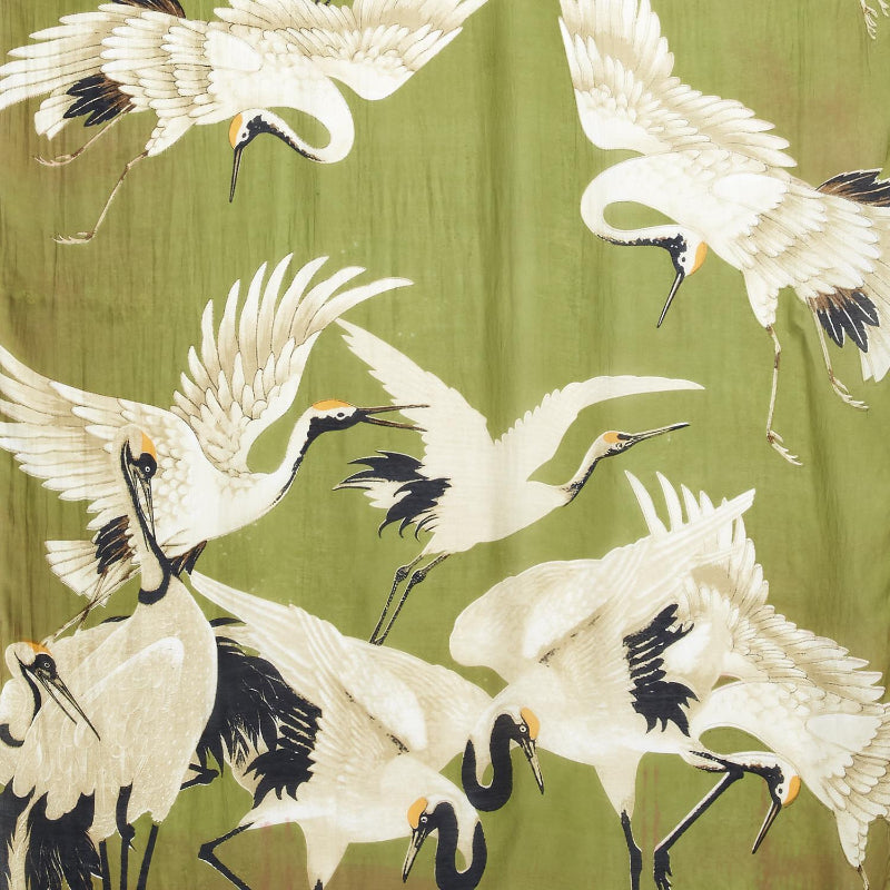 Great Heron Short Kimono in Green Close Up Detail of Print