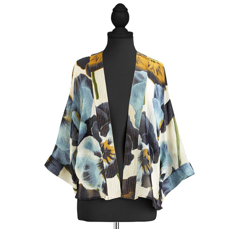 Pansy Flower Short Kimono on mannequin